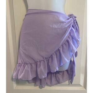 Purple Feminine Ruffle Wrap Swimsuit Cover Up Skirt Women's Size Medium